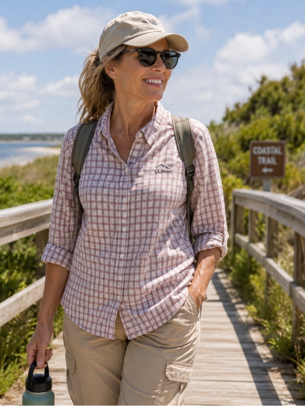 L.L.Bean Tropicwear Womens Small Plaid Shirt Long Sleeve Hiking Fishing Outdoor